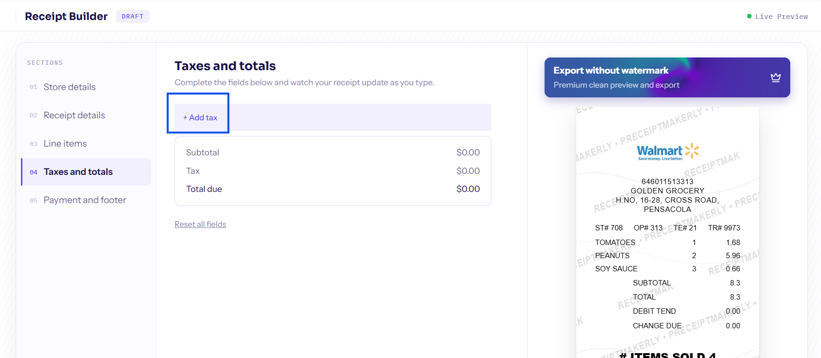 Add taxes and Totals