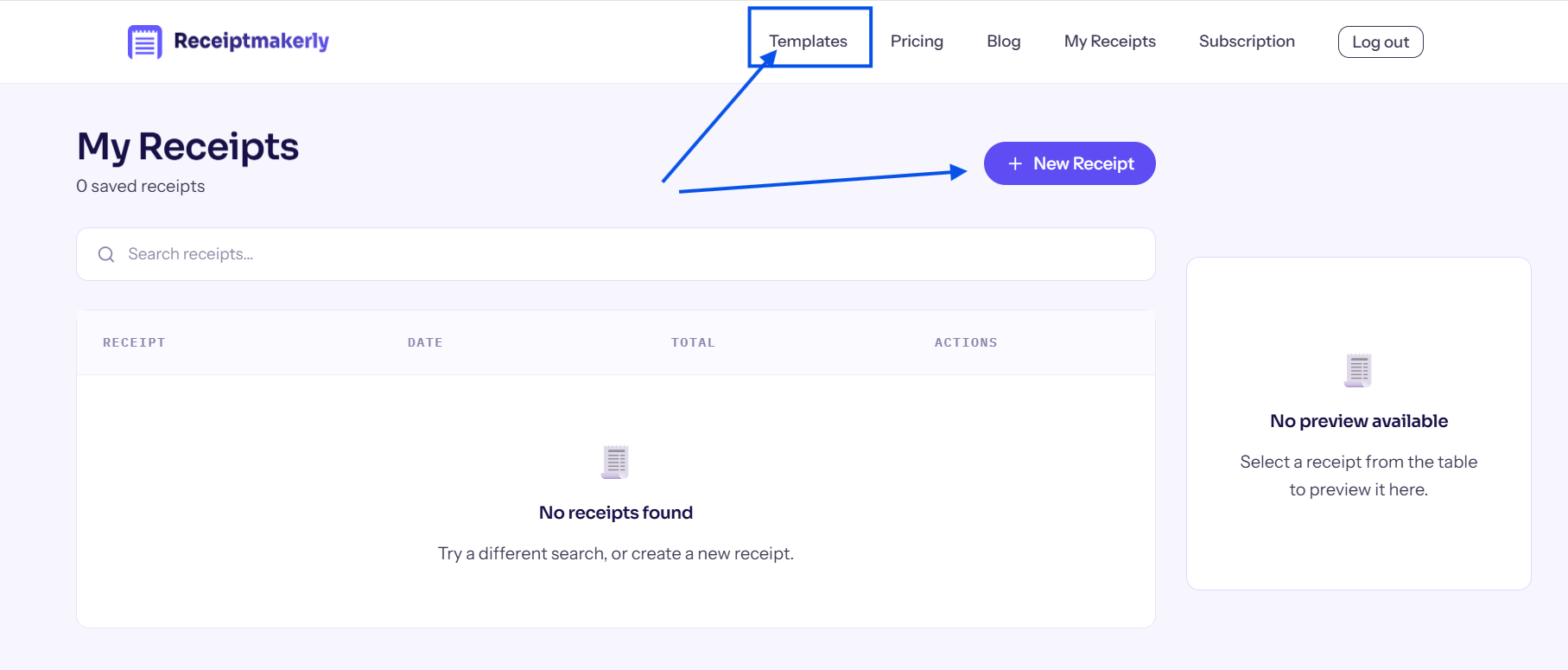 Choose a receipt template