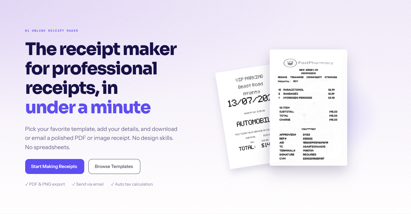 One scope note, because it matters. Receiptmakerly makes receipts, not invoices.